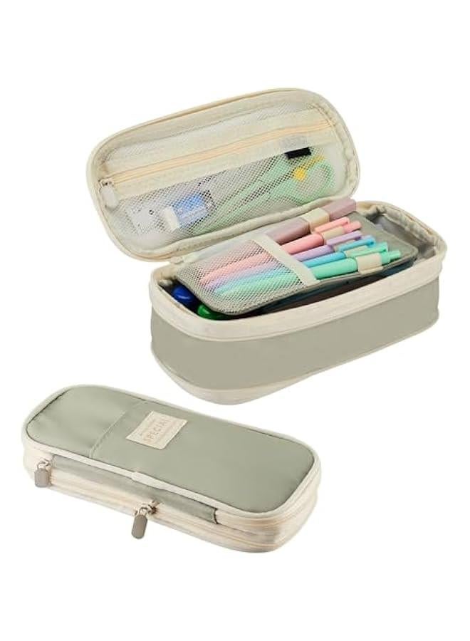 Large Capacity Pencil Case Pouch, Cute Aesthetic Big Capacity Zipper Pencil Cases Pen Portable Office Stationery Makeup Bag, Desk Organizer for College Adults Women Men- Green  - Image 1
