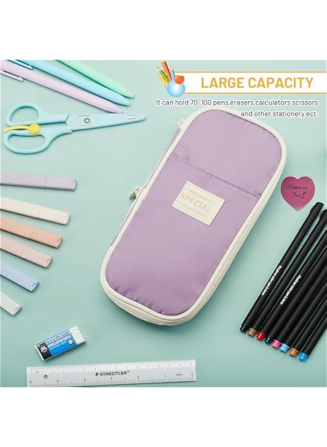 Large Capacity Pencil Case Pouch, Cute Aesthetic Big Capacity Zipper Pencil Cases Pen Portable Office Stationery Makeup Bag, Desk Organizer for College Adults Women Men- Green  - Image 2