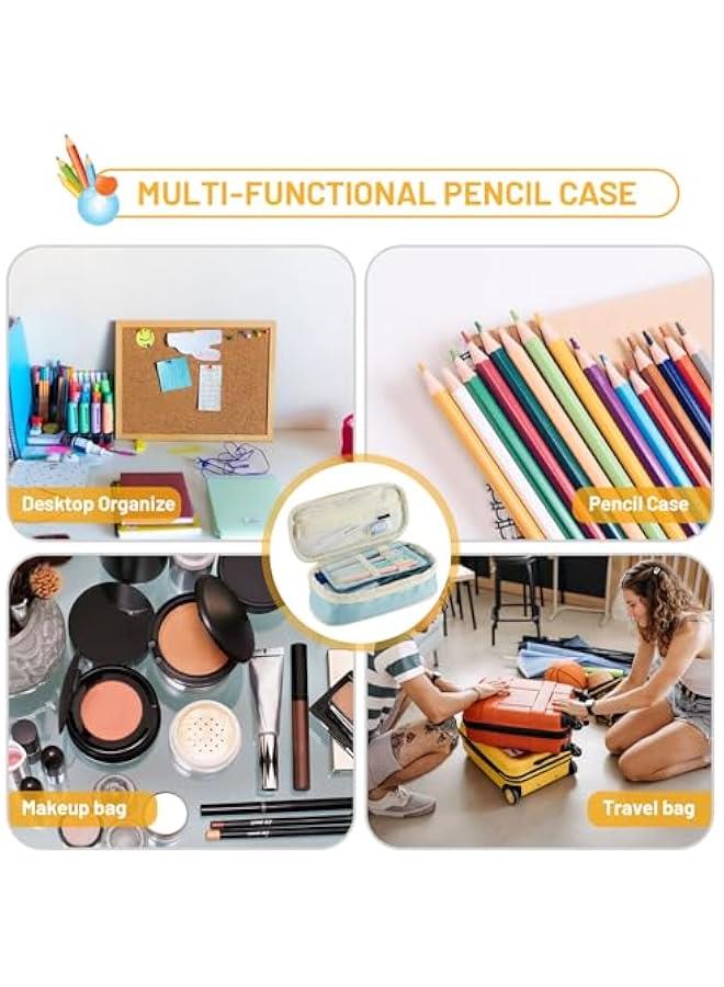 Large Capacity Pencil Case Pouch, Cute Aesthetic Big Capacity Zipper Pencil Cases Pen Portable Office Stationery Makeup Bag, Desk Organizer for College Adults Women Men- Green  - Image 5