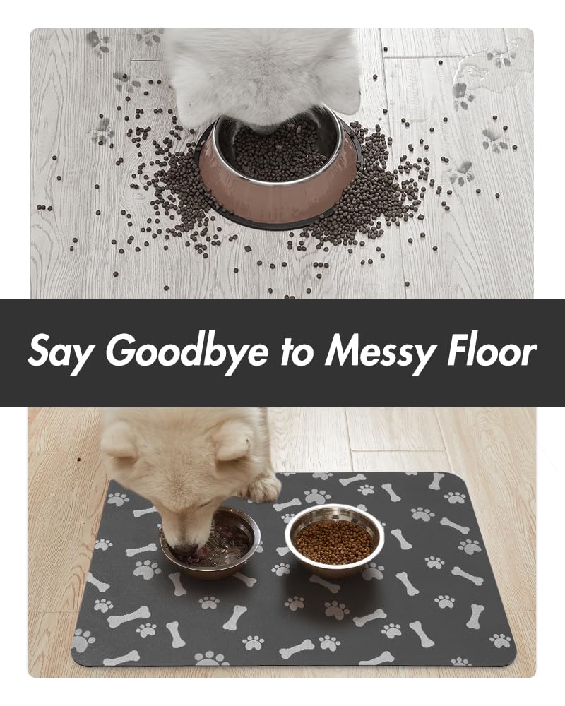 MontVoo Dog Food Mat-Pet Feeding Mat for Food and Water-No Stains Quick Dry Dispenser Cat Bowl Mat for Messy Drinkers(12"x19" Dark Grey) - Image 3