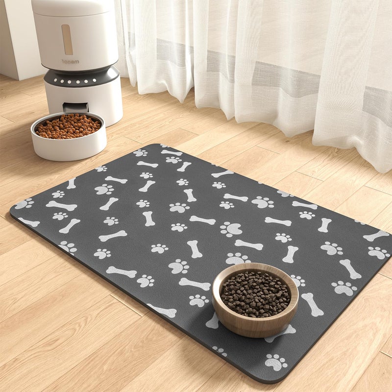 MontVoo Dog Food Mat-Pet Feeding Mat for Food and Water-No Stains Quick Dry Dispenser Cat Bowl Mat for Messy Drinkers(12"x19" Dark Grey) - Image 1