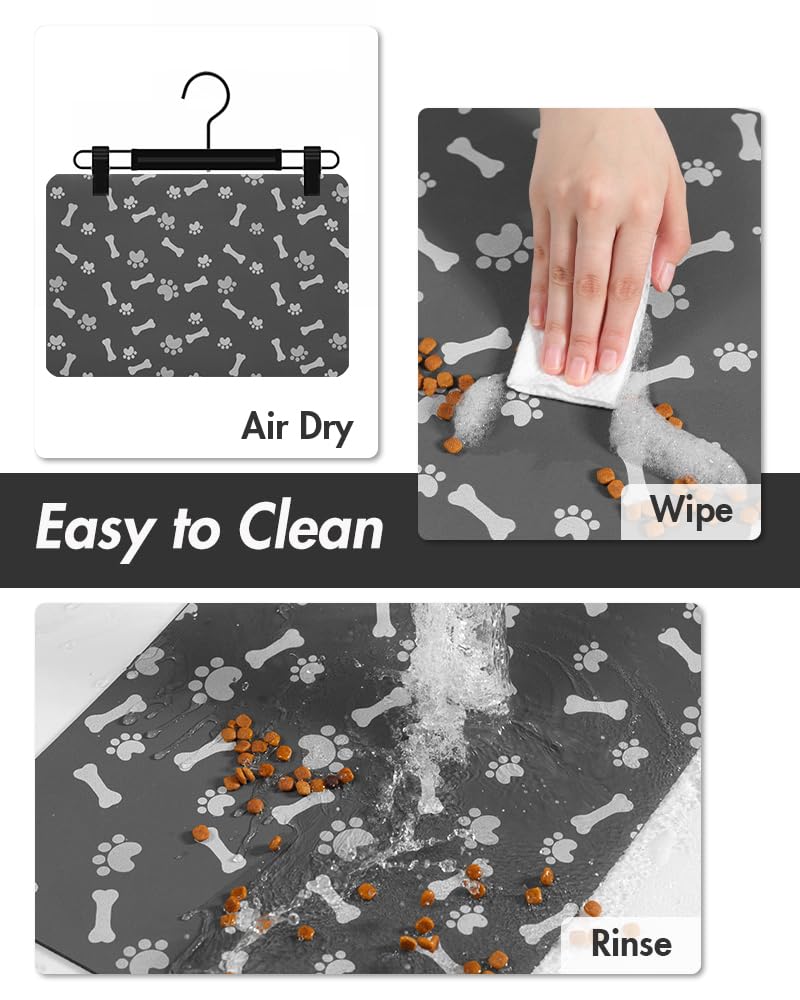 MontVoo Dog Food Mat-Pet Feeding Mat for Food and Water-No Stains Quick Dry Dispenser Cat Bowl Mat for Messy Drinkers(12"x19" Dark Grey) - Image 5