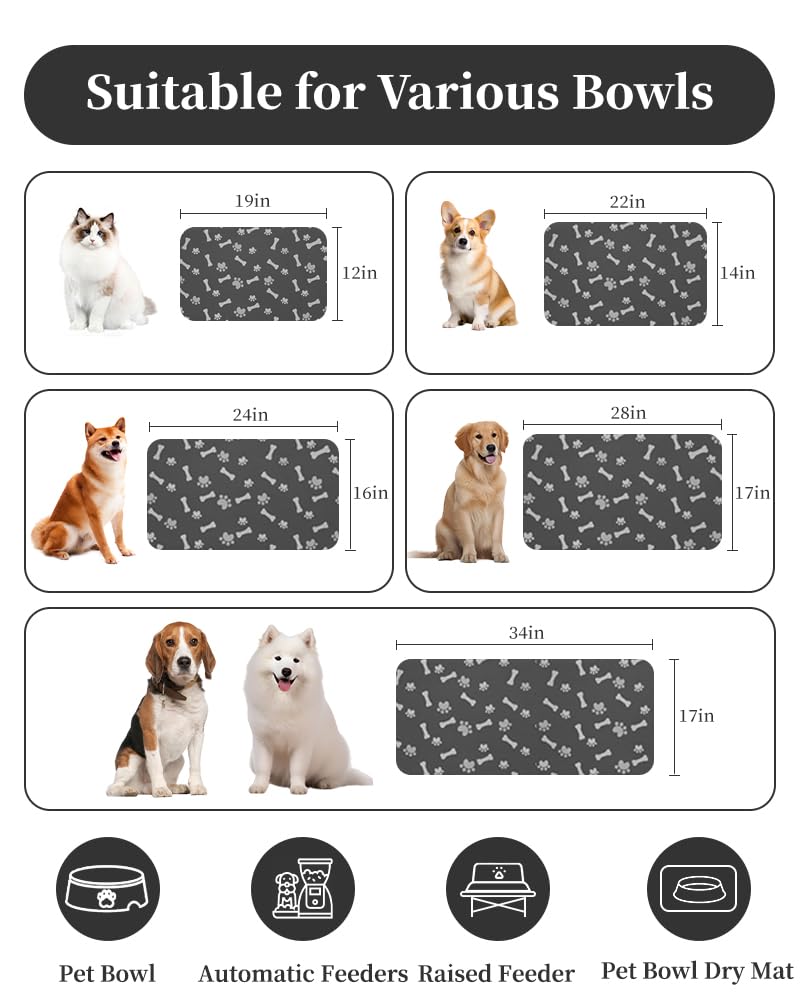 MontVoo Dog Food Mat-Pet Feeding Mat for Food and Water-No Stains Quick Dry Dispenser Cat Bowl Mat for Messy Drinkers(12"x19" Dark Grey) - Image 4