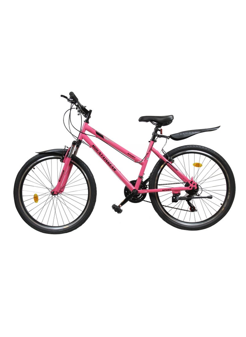 MOUNTAIN GEAR Lady Sports Bike 26 Inch with 7 Gears | Road, City & Mountain Bicycle Mech Disk Brakes MTB Suspension Adjustable Seat Heights Unisex Adult Comfort, PINK  - Image 2