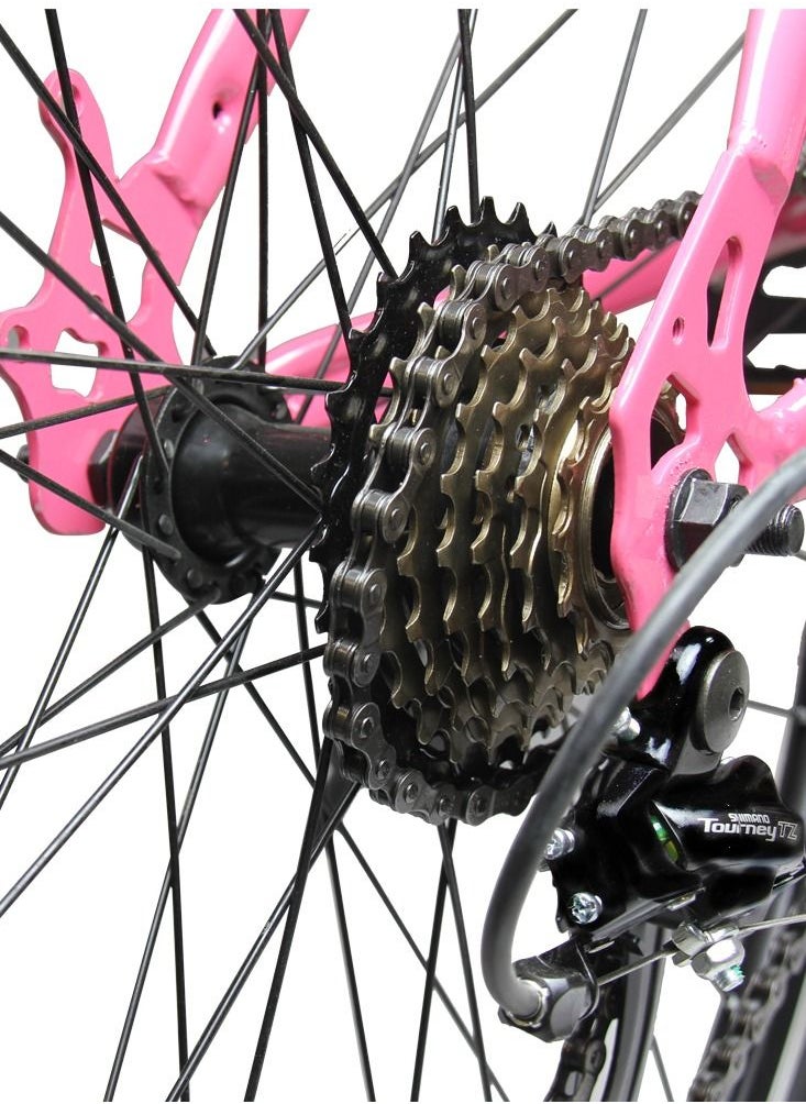 MOUNTAIN GEAR Lady Sports Bike 26 Inch with 7 Gears | Road, City & Mountain Bicycle Mech Disk Brakes MTB Suspension Adjustable Seat Heights Unisex Adult Comfort, PINK  - Image 3
