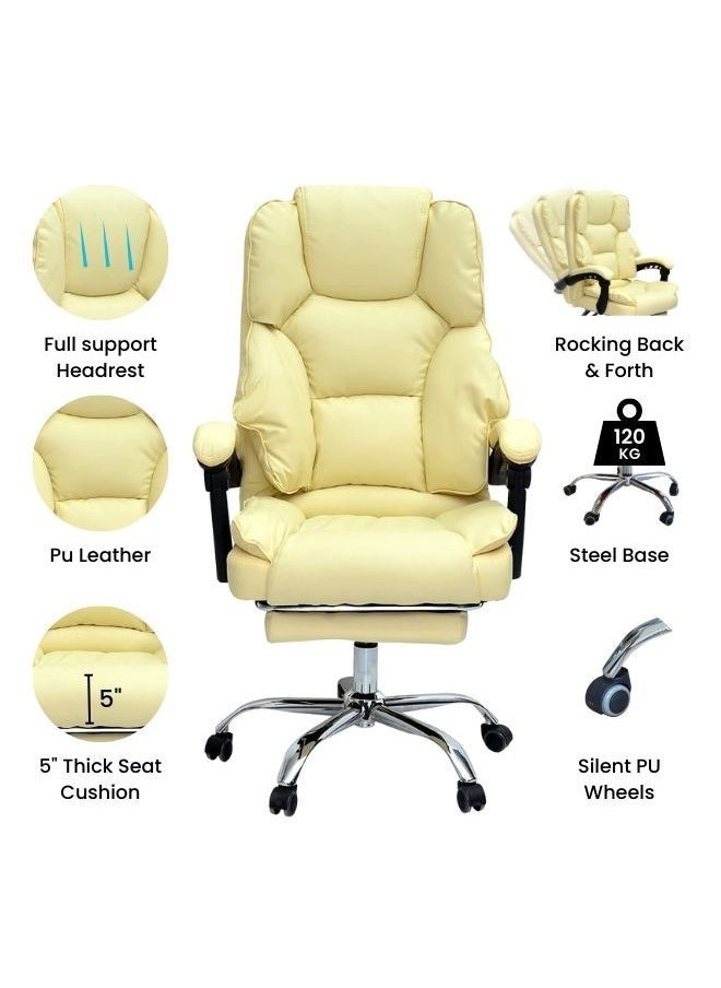 KARNAK - Karnak Executive Office Gaming Chair PU Leather 360° Swivel, Tilt Lock Mechanism, Soft Foam & Well Padded Backrest With Lumbar Support Color (Off White) - Image 1