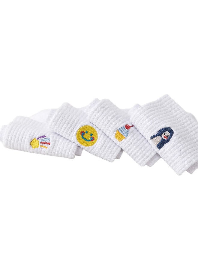 MIIOW 5-Pair Pack Women'S Socks, 100% Cotton, Antibacterial, Odor-Resistant, Embroidered Mid-Calf Socks, Breathable For Summer, Solid Color, Versatile - Image 3