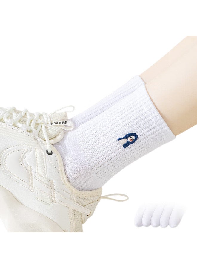 MIIOW 5-Pair Pack Women'S Socks, 100% Cotton, Antibacterial, Odor-Resistant, Embroidered Mid-Calf Socks, Breathable For Summer, Solid Color, Versatile - Image 1