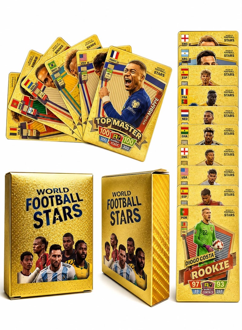 Football Star Cards Deck Box, World Cup 2022 Players Sticker Collection Pack of 55 Stickers (Gold) - Image 1