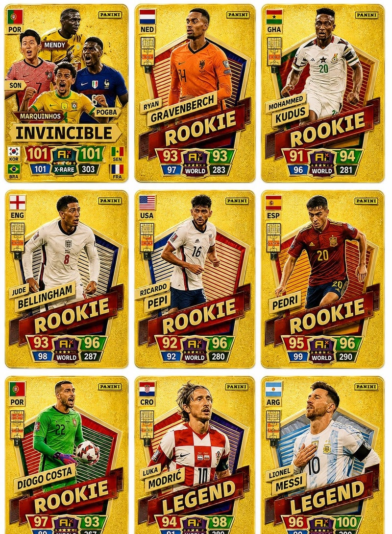 Football Star Cards Deck Box, World Cup 2022 Players Sticker Collection Pack of 55 Stickers (Gold) - Image 4