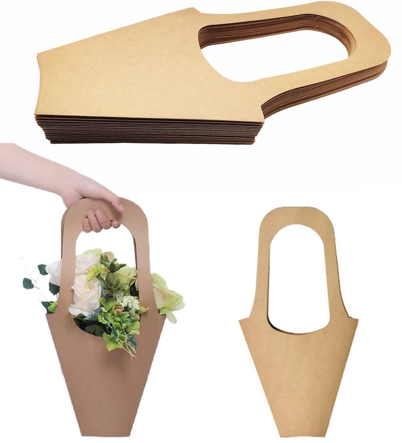 Kraft Paper Bags: S Khaki 30 Pack - Eco-friendly Recyclable Sturdy Hanging Handle Flower Bouquet Bags for Weddings, Parties, Special Events and Decorative Storage - Image 1