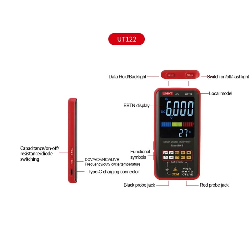 UNI-T  UT122 Smart Digital Multimeter  Electric Tester Voltmeter Hz NCV LIVE Professional Electrician Multi Meter - Image 4