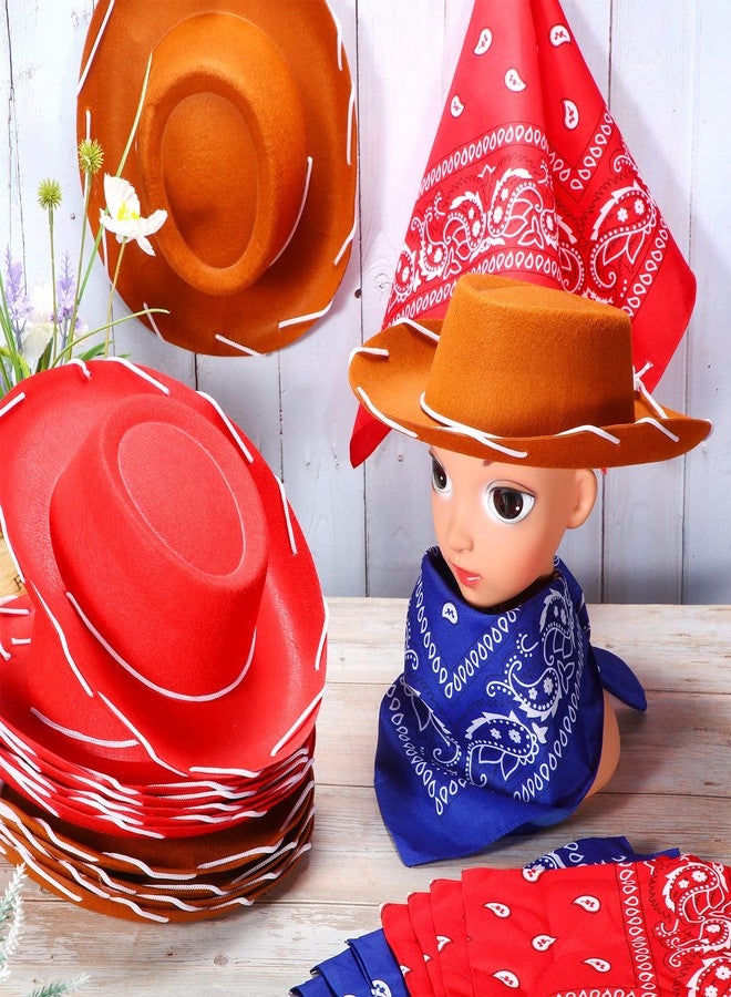 Coume 24 Pieces Cowboy Hats and Bandanas for Kids Western Cowboy Costume Hat Accessories for Toddler Child Western Theme Birthday Party Supplies Halloween Costume Dress(Brown, Red) - Image 4