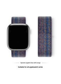 Suitable For Iwatch1-s9 Strap Light Mint/Ocean Blue Nylon Loop Velcro Wristband For Apple Watch Strap-Color:115# Dynamic Blue With Orange-Specifications:38/40/41mm