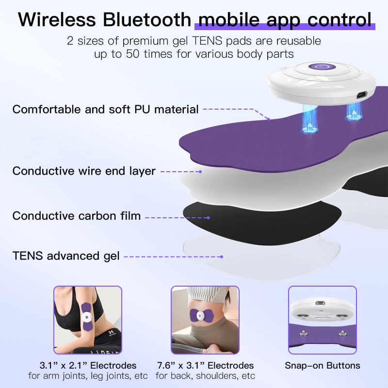 MASTOGO Wireless TENS & EMS Unit Back Pain Relief Massager - APP Controlled Bluetooth EMS Muscle Stimulator Machine for Back Shoulder Leg Neck Pain Relief - Image 2