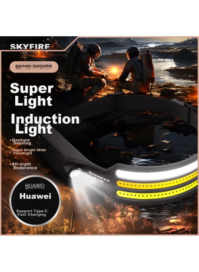 SkyFire Tianhuo Headlamp With Ultra-long Battery Life, Rechargeable, Head-mounted, Led, High Brightness, Motion-sensing, Night Fishing Light, Outdoor Lighting - Image 1