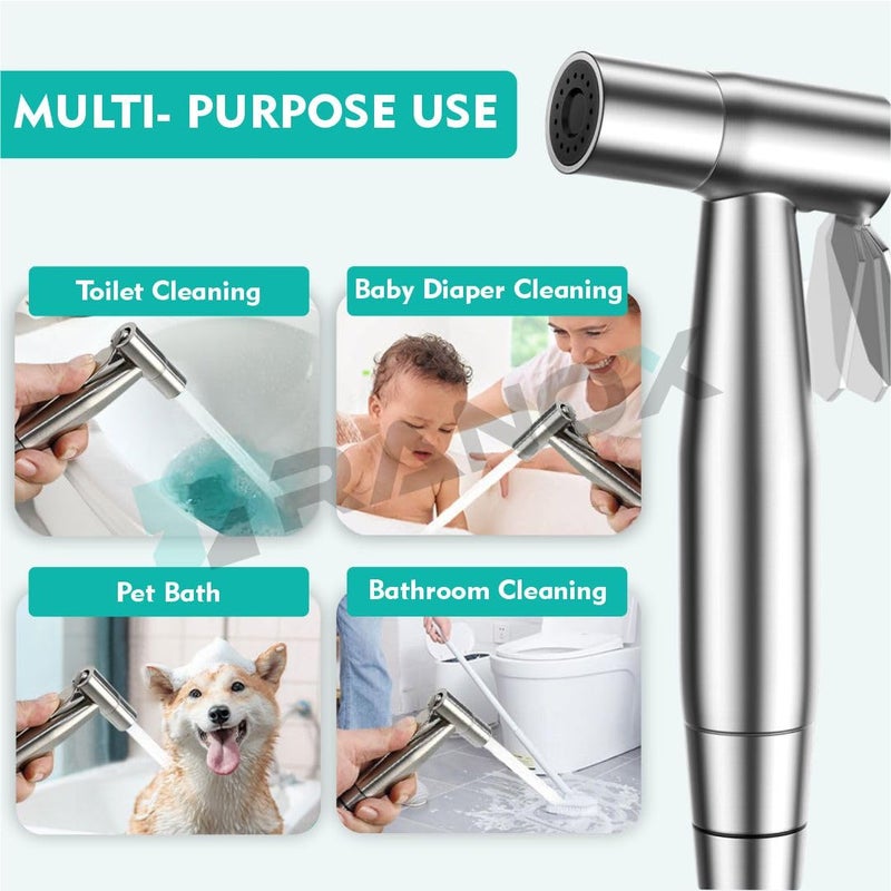 Ranox Health Faucet Set for Bathroom | High Pressure Jet Spray Gun | SS304 Stainless Steel Handheld Sprayer for Toilet | Leakproof Bidet Spray Gun | Bathroom Accessories (Chrome Bidet + Hose) - Image 3