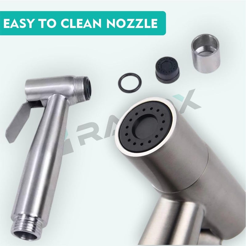 Ranox Health Faucet Set for Bathroom | High Pressure Jet Spray Gun | SS304 Stainless Steel Handheld Sprayer for Toilet | Leakproof Bidet Spray Gun | Bathroom Accessories (Chrome Bidet + Hose) - Image 4