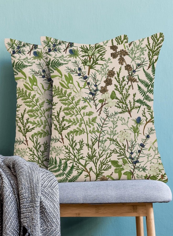 AEIOAE Spring Pillow Covers 18x18 Inch Set of 2,Vintage Sage Green Wild Flower Plant Throw Pillows Case,Seasonal Floral Outdoor Decorative Linen Farmhouse Decor Cushion Covers for Sofa Bed Couch - Image 2
