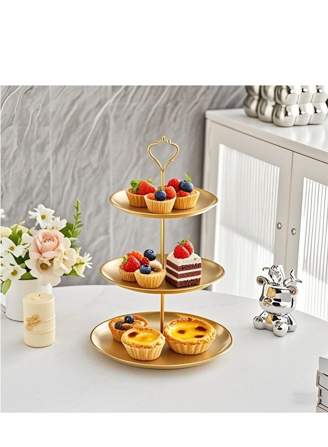 Bukela Stainless Steel 3 Tier Cupcake Stand Tiered Trays Three-Layer Cake Stand 3 Tier Serving Tray Platters for Pastry Dessert Candy Fruit Tea Party Wedding Platter (Golden) - Image 1