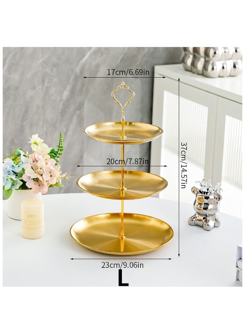 Bukela Stainless Steel 3 Tier Cupcake Stand Tiered Trays Three-Layer Cake Stand 3 Tier Serving Tray Platters for Pastry Dessert Candy Fruit Tea Party Wedding Platter (Golden) - Image 2