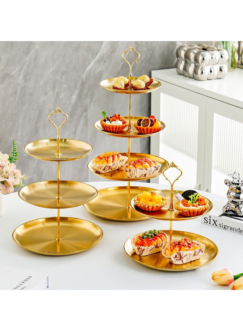 Bukela Stainless Steel 3 Tier Cupcake Stand Tiered Trays Three-Layer Cake Stand 3 Tier Serving Tray Platters for Pastry Dessert Candy Fruit Tea Party Wedding Platter (Golden) - Image 3
