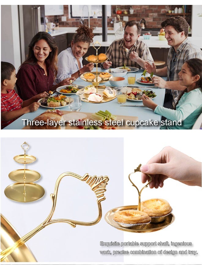 Bukela Stainless Steel 3 Tier Cupcake Stand Tiered Trays Three-Layer Cake Stand 3 Tier Serving Tray Platters for Pastry Dessert Candy Fruit Tea Party Wedding Platter (Golden) - Image 4