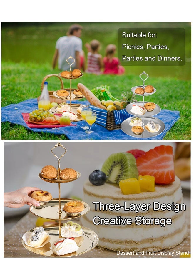 Bukela Stainless Steel 3 Tier Cupcake Stand Tiered Trays Three-Layer Cake Stand 3 Tier Serving Tray Platters for Pastry Dessert Candy Fruit Tea Party Wedding Platter (Golden) - Image 5