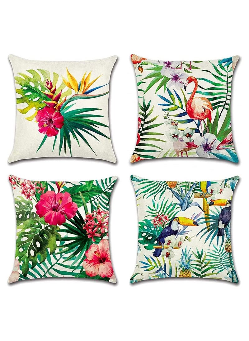 Y&D - Decorative Throw Pillow Covers Pack of 4, Waterproof Cushion Covers, Perfect to Outdoor Patio Garden Living Room Sofa Farmhouse Decor (18x18 Inches) (Tropical Plants and Flowers Birds) - Image 1