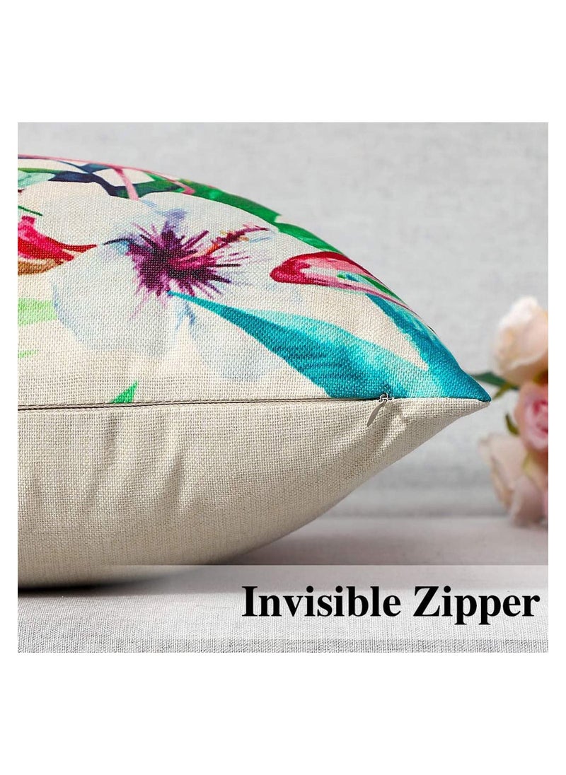 Y&D - Decorative Throw Pillow Covers Pack of 4, Waterproof Cushion Covers, Perfect to Outdoor Patio Garden Living Room Sofa Farmhouse Decor (18x18 Inches) (Tropical Plants and Flowers Birds) - Image 1