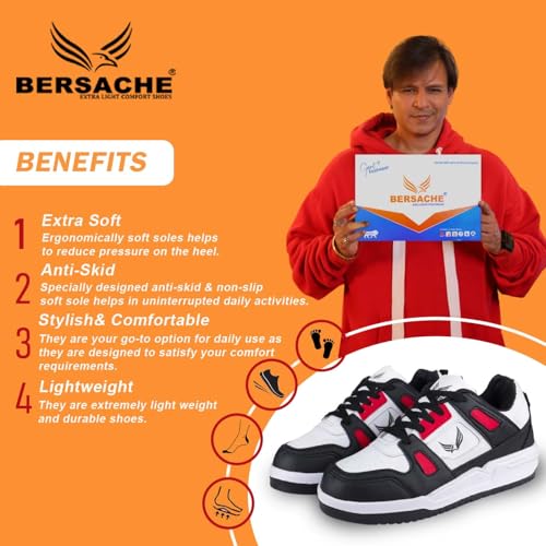 BERSACHE Red Sports,Gym, Trending Stylish Running Shoes for Men, 7 UK - Image 2