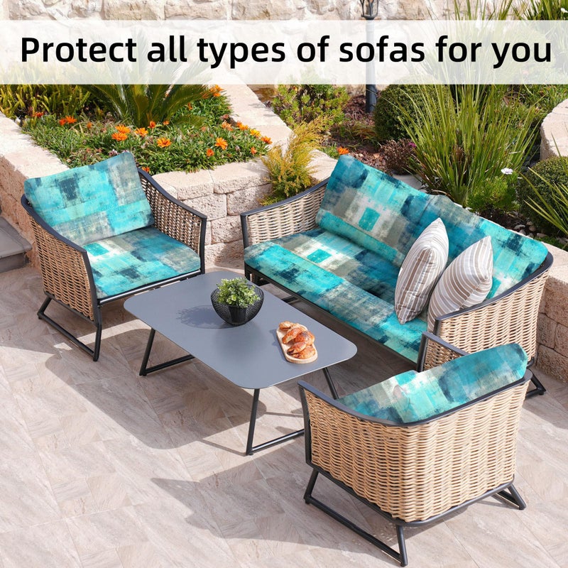 BIETYONE 8Pcs Stretch Patio Cushion Covers,Outdoor Couch Covers Replacement,Outdoor Couch & Sofa Slipcovers,for Patio Furniture Cushion Covers,Washable Reusable Furniture Protector(Turquoise,Cover Only) - Image 4