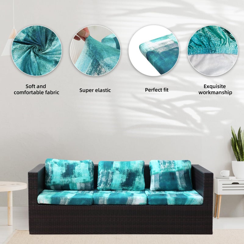 BIETYONE 8Pcs Stretch Patio Cushion Covers,Outdoor Couch Covers Replacement,Outdoor Couch & Sofa Slipcovers,for Patio Furniture Cushion Covers,Washable Reusable Furniture Protector(Turquoise,Cover Only) - Image 3