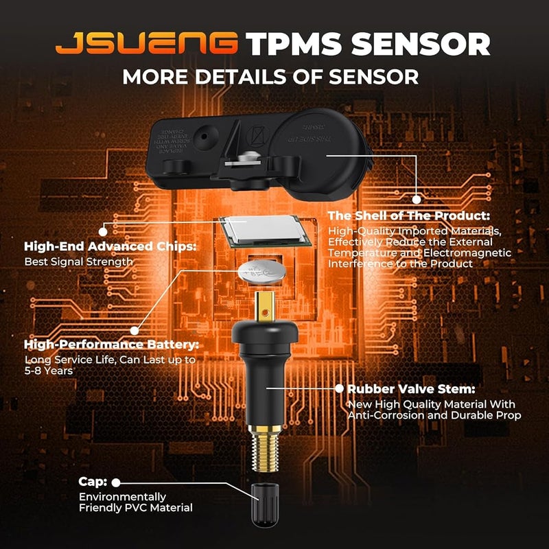 Jsueng TPMS Sensor, 315Mhz Tire Pressure Monitoring Sensors Compatible with Ford F150.F250.F350.Explorer.Focus.Fusion, Lincoln MKZ, 4 PCS Replaces#DE8T-1A180-AA 9L3Z-1A189-A TPMS12 - Image 3