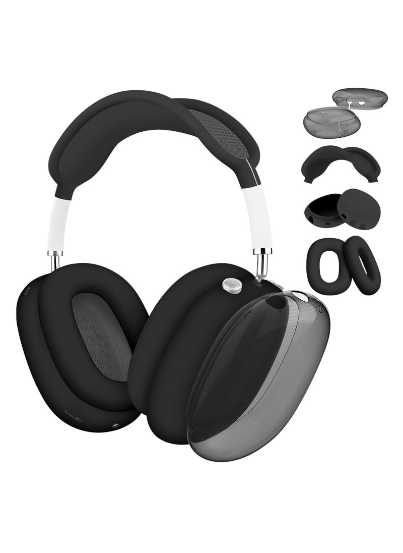 Generic - 【4 in 1】Case Cover for AirPods Max Headphones, Anti-Scratch Ear Pad Case Cover/Silicone Ear Cups Cover/Headband Cover/Clear Soft TPU Ear Cups Cover, Accessories Protector for Apple AirPod Max, Black - Image 1
