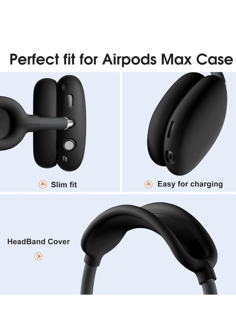 Generic - 【4 in 1】Case Cover for AirPods Max Headphones, Anti-Scratch Ear Pad Case Cover/Silicone Ear Cups Cover/Headband Cover/Clear Soft TPU Ear Cups Cover, Accessories Protector for Apple AirPod Max, Black - Image 1