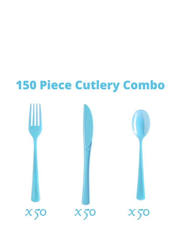 Raya Party Solids Light Blue Plastic Silverware Heavy Duty 150 Pcs Light Blue Plastic Cutlery Sets, Utensil Sets, 50 Of Each Forks, Knives & Spoons Disposable Cutlery Set, Flatware Set For Party Supplies Light Blue - Image 3