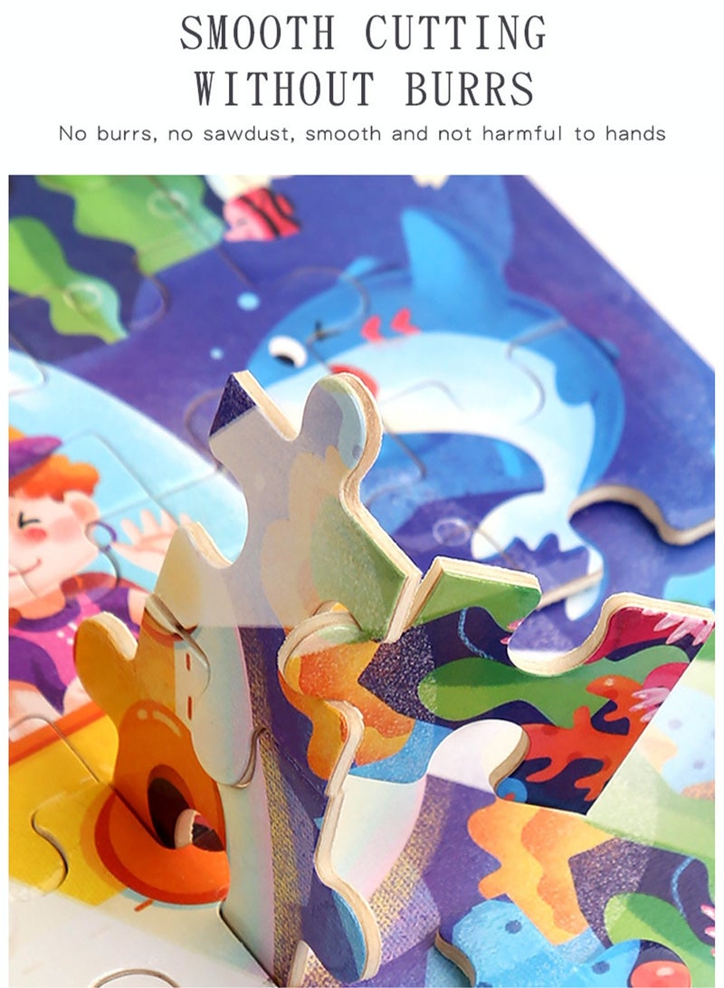 Children's Educational Wooden Cartoon Space Series Jigsaw Puzzles Suitable Gift Bag Pack - Image 5