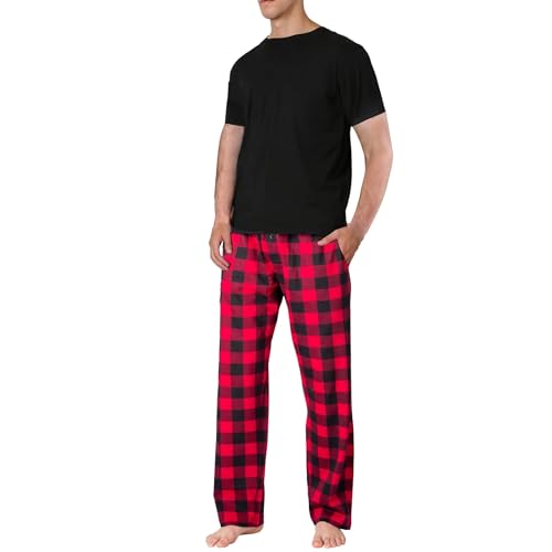 SLEEPHERO Men’s Pajama Set Pajamas For Men 2 Piece PJ Set with Cotton Knit Men Pajama Pants and Short Sleeve Crew Neck T-Shirt Buffalo Check X-Large - Image 1
