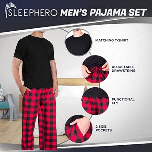 SLEEPHERO Men’s Pajama Set Pajamas For Men 2 Piece PJ Set with Cotton Knit Men Pajama Pants and Short Sleeve Crew Neck T-Shirt Buffalo Check X-Large - Image 5