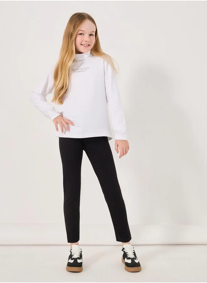 Styli Solid Leggings with Elastic Waistband