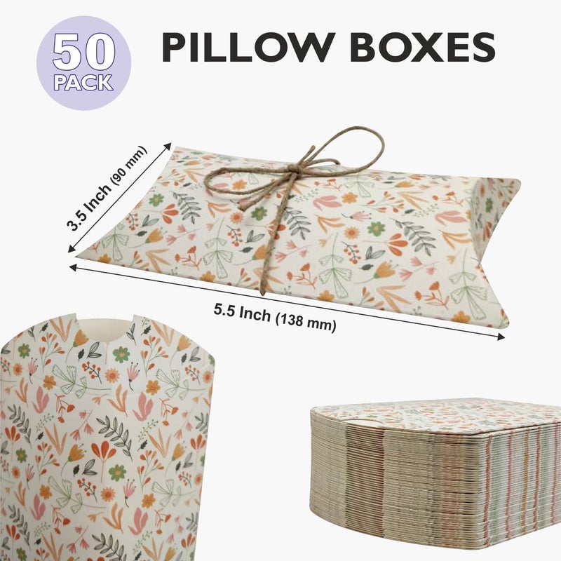 mudrit Pillow Paper Boxes - Set of 50 with Jute Twine | Decorative Folding Paper Gift Boxes for Gifting Chocolates, Dryfruits, and Candies | Size 5.5" x 3.5" (Pink) - Image 2