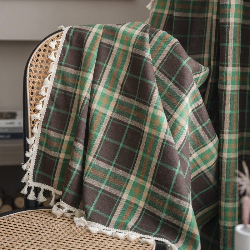 Sutuo Home Boho Curtains for Bedroom 84 Inch Length, Light Filtering Country Farmhouse Vintage Shabby Chic Tassels Window Treatment Bohemian Grid Drape for Xmas Decor 1 Panel 52"W x 84"L, Green Plaids - Image 4