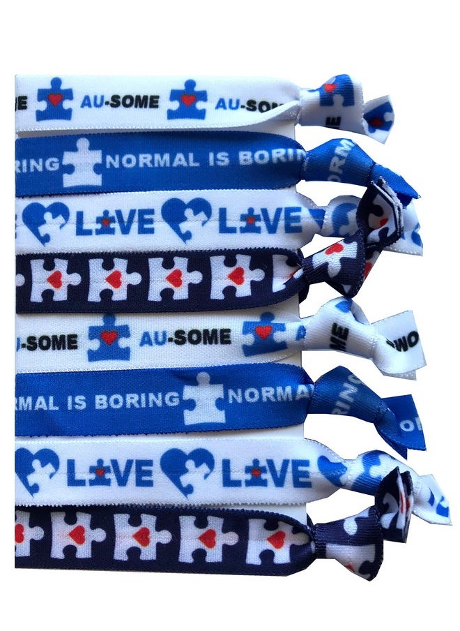 Sportigift 8 Piece Autism Awareness Hair Elastic Set - Autism Puzzle Piece Gifts - Autism Gifts - Autism Awareness Gifts - MADE in the USA  - Image 1
