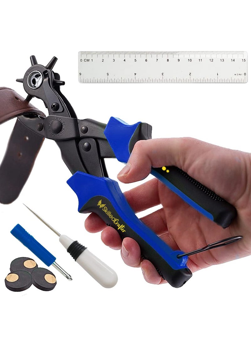 Skilled Crafter Leather Hole Punch by Skilled Crafter Easily Punches Perfect Round Holes FREE Ruler Awl Tool Our Best Professional Puncher for Belt Saddle Tack Watch Strap Shoe Fabric Eyelet etc 2Yr Wrnty  - Image 1