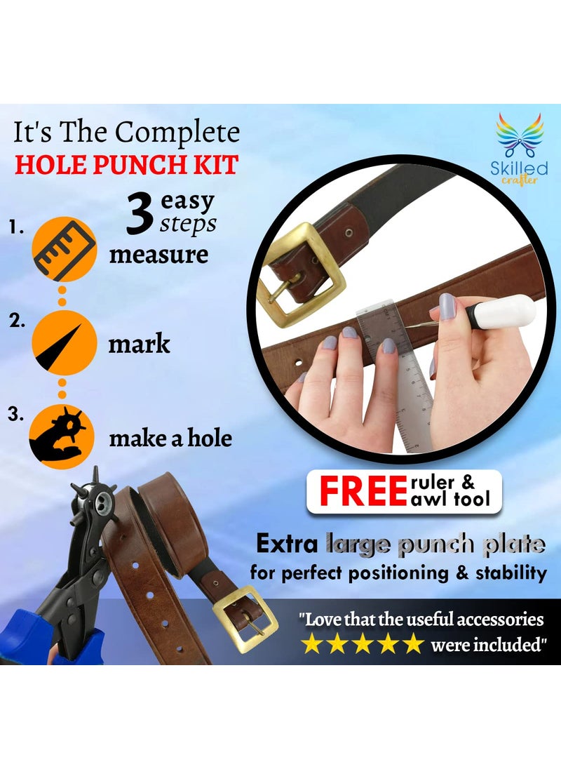 Skilled Crafter Leather Hole Punch by Skilled Crafter Easily Punches Perfect Round Holes FREE Ruler Awl Tool Our Best Professional Puncher for Belt Saddle Tack Watch Strap Shoe Fabric Eyelet etc 2Yr Wrnty  - Image 3