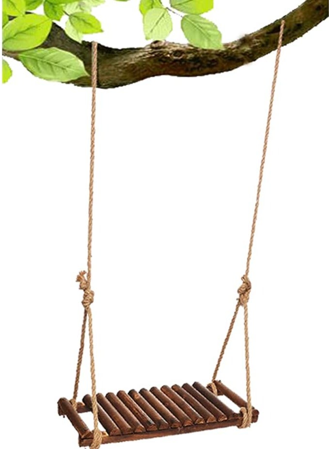 𝐅𝐅𝐃 Wooden Swing Seat for Adults - Durable Tree Swing with Adjustable Hemp Rope, Weatherproof Pine Wood for Indoor & Outdoor Use, Garden Swing Seat for Kids & Adults - Image 1