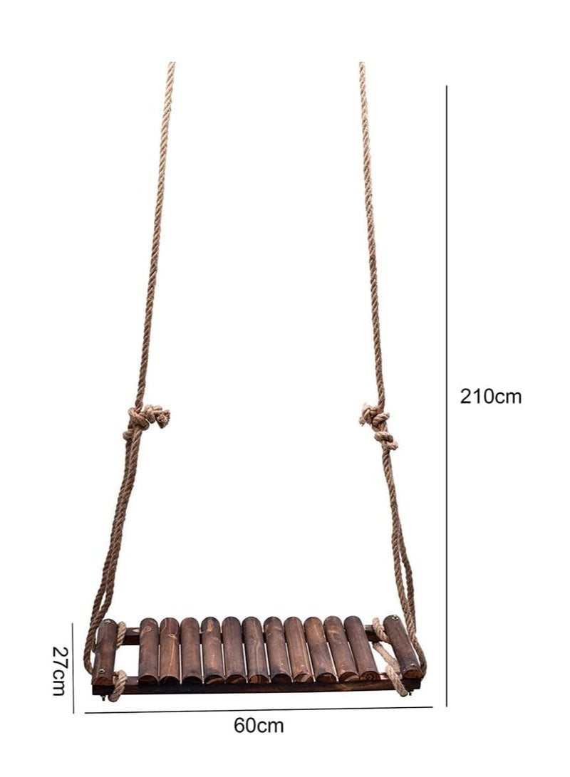 𝐅𝐅𝐃 Wooden Swing Seat for Adults - Durable Tree Swing with Adjustable Hemp Rope, Weatherproof Pine Wood for Indoor & Outdoor Use, Garden Swing Seat for Kids & Adults - Image 2