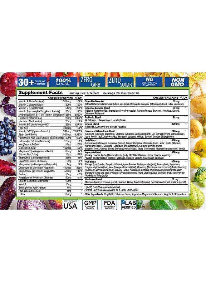 Power By Naturals - Vital Core Daily Keto Vitamins Wholefood Keto Multivitamin For Women & Men ; Supports Energy Tiredness And Keto Flu ; With Digestive Enzyme & Probiotics ; 90 Tablets - Image 1