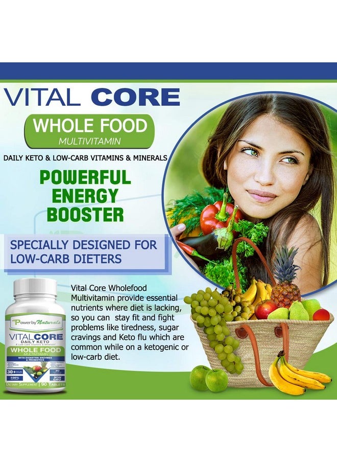 Power By Naturals - Vital Core Daily Keto Vitamins Wholefood Keto Multivitamin For Women & Men ; Supports Energy Tiredness And Keto Flu ; With Digestive Enzyme & Probiotics ; 90 Tablets - Image 1